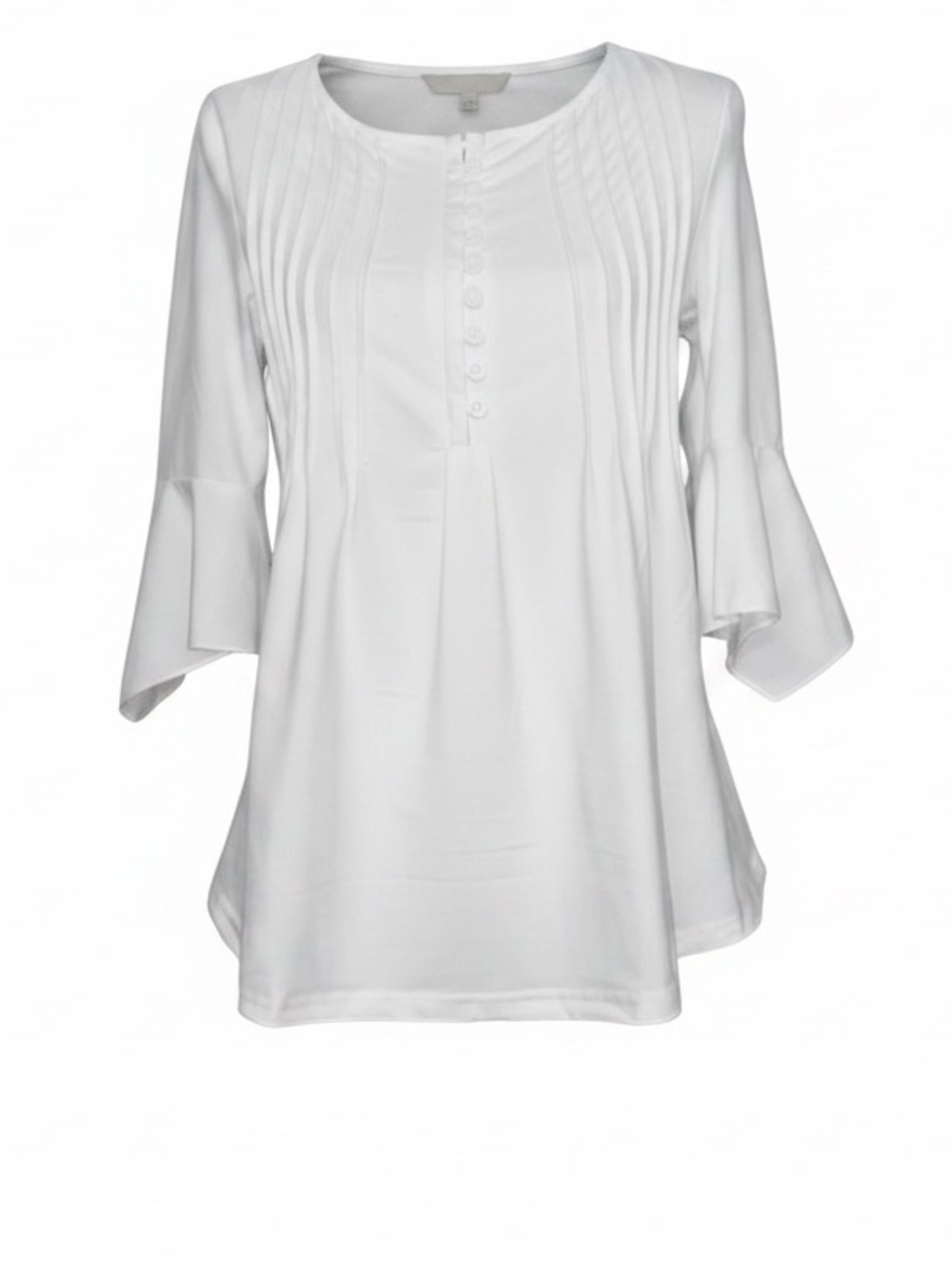 PLEATED PULLOVER BLOUSE V-Neck Flared Sleeves in White in Size Small